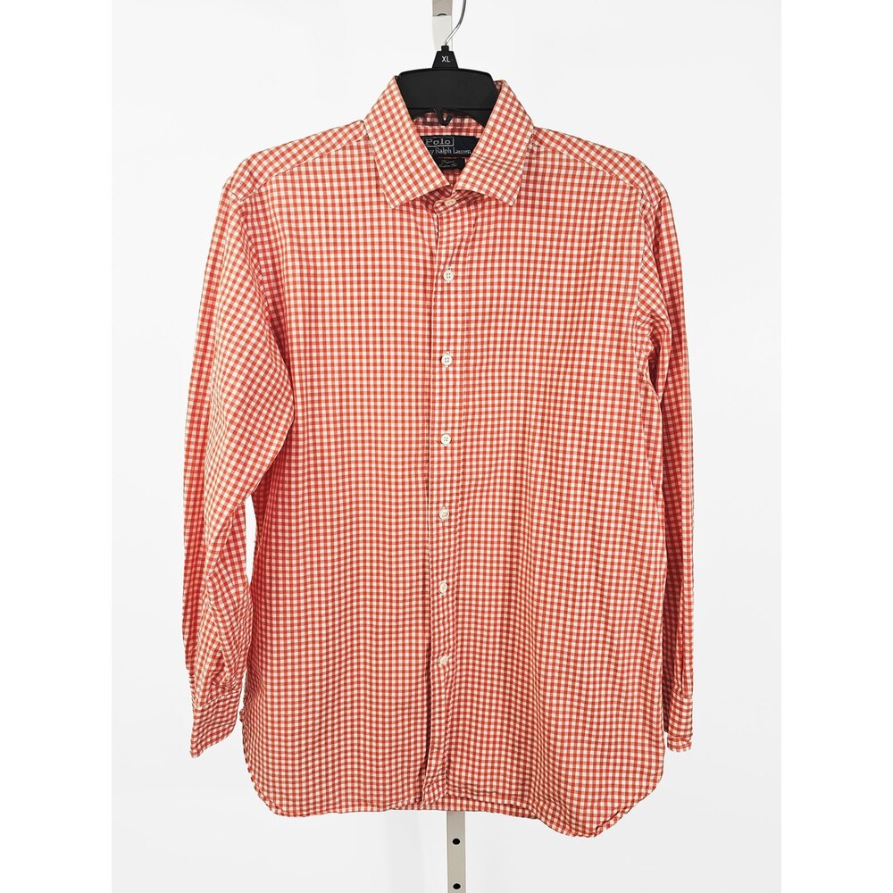 Polo Ralph Lauren Medium 16-33 Regent Custom Fit Orange Gingham Button Down